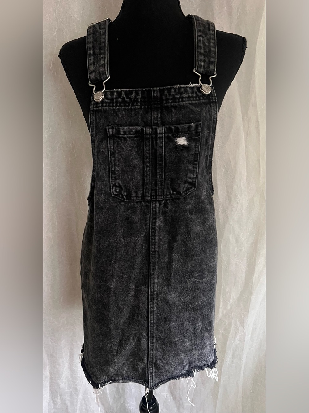 Dark grey denim overall mini dress